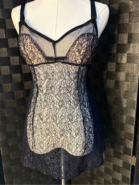 Victoria's Secret Black Lace & Nude Mesh Chemise